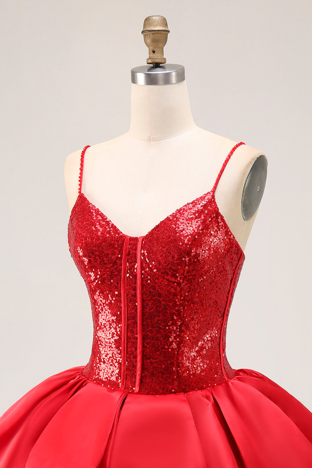 Sparkly Red Corset A Line Short Homecoming Dress with Ruffles