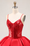Sparkly Red Corset A Line Short Homecoming Dress with Ruffles