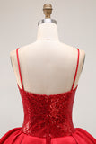 Sparkly Red Corset A Line Short Homecoming Dress with Ruffles