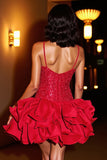 Sparkly Red Sequin Corset Short Homecoming Dress with Ruffles