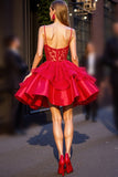 Red Corset Short Homecoming Dress with 3D Flowers