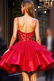 Red Corset Short Homecoming Dress with 3D Flowers