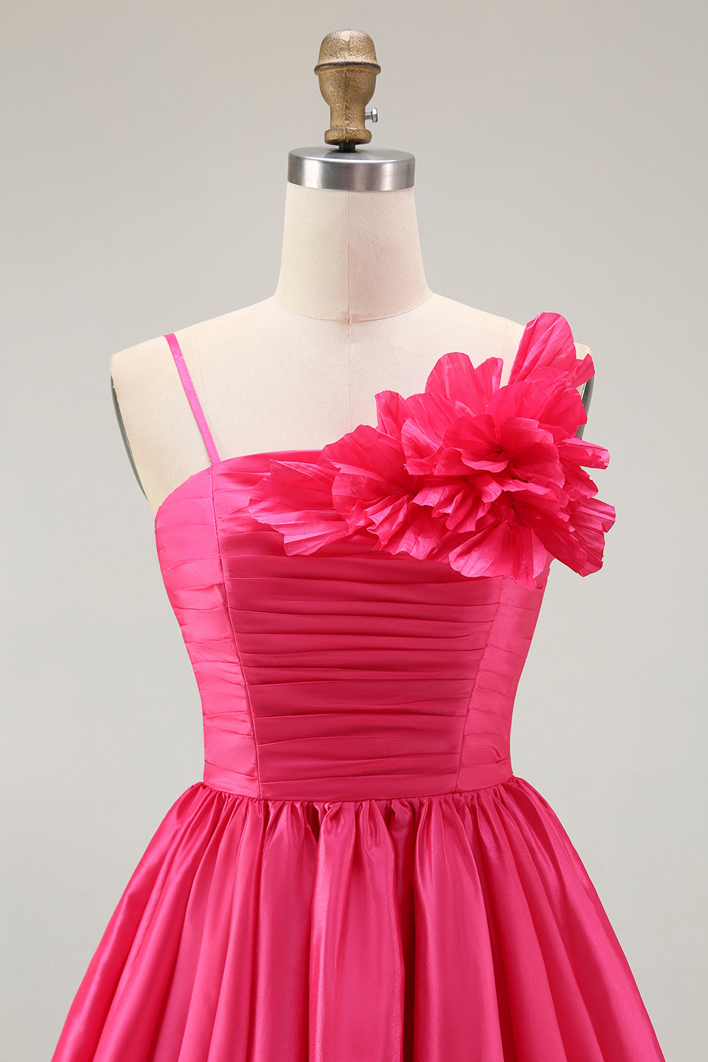 Fuchsia Floral A Line Satin Ruffled Short Homecoming Dress