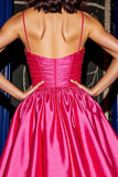 Fuchsia A Line Satin Floral Short Homecoming Dress with Ruffles