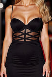 Black Spaghetti Straps Tight Satin Short Homecoming Dress