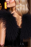 Black Velvet Bodycon Short Homecoming Dress with Feathers