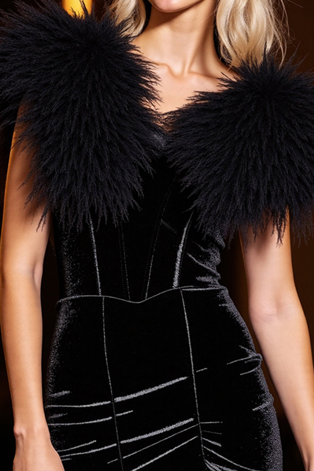 Black Velvet Bodycon Short Homecoming Dress with Feathers