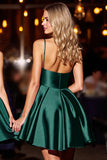 Dark Green Satin A Line Short Homecoming Dress with Beading