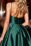 Dark Green Satin A Line Short Homecoming Dress with Beading