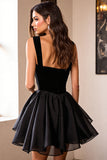Sparkly Black A Line Satin Short Homecoming Dress