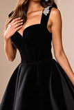 Sparkly Black A Line Satin Short Homecoming Dress