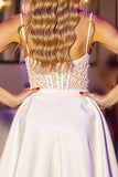 White Corset A Line Satin Short Homecoming Dress with Lace