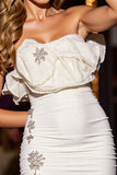 Sparkly White Bodycon Strapless Short Homecoming Dress with Ruffles