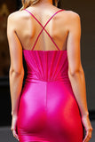 Fuchsia Corset Satin Short Bodycon Homecoming Dress