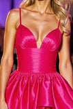 Fuchsia Satin Cold Shoulder A Line Short Homecoming Dress