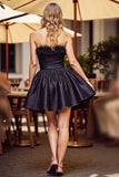 Black Strapless A Line Short Homecoming Dress with Feathers