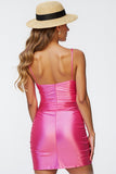 Fuchsia Satin Ruched Short Bodycon Homecoming Dress