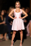 Pink Satin A Line Short Homecoming Dress with 3D Flowers