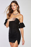 Black Satin Strapless Bodycon Short Homecoming Dress