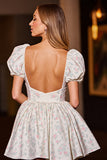 White Satin A Line Floral Corset Short Homecoming Dress