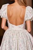 White Satin A Line Floral Corset Short Homecoming Dress