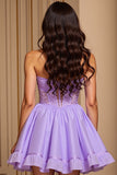Purple A Line Strapless Corset Short Homecoming Dress with Sequins