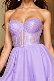 Purple A Line Strapless Corset Short Homecoming Dress with Sequins