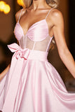 Pink Satin A Line Corset Short Homecoming Dress with Bow
