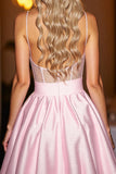 Pink Satin A Line Corset Short Homecoming Dress with Bow