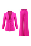 Fuchsia 2 Piece Satin Long Sleeves Business Suits with Pockets
