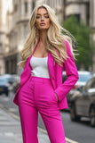 Fuchsia 2 Piece Satin Long Sleeves Business Suits with Pockets