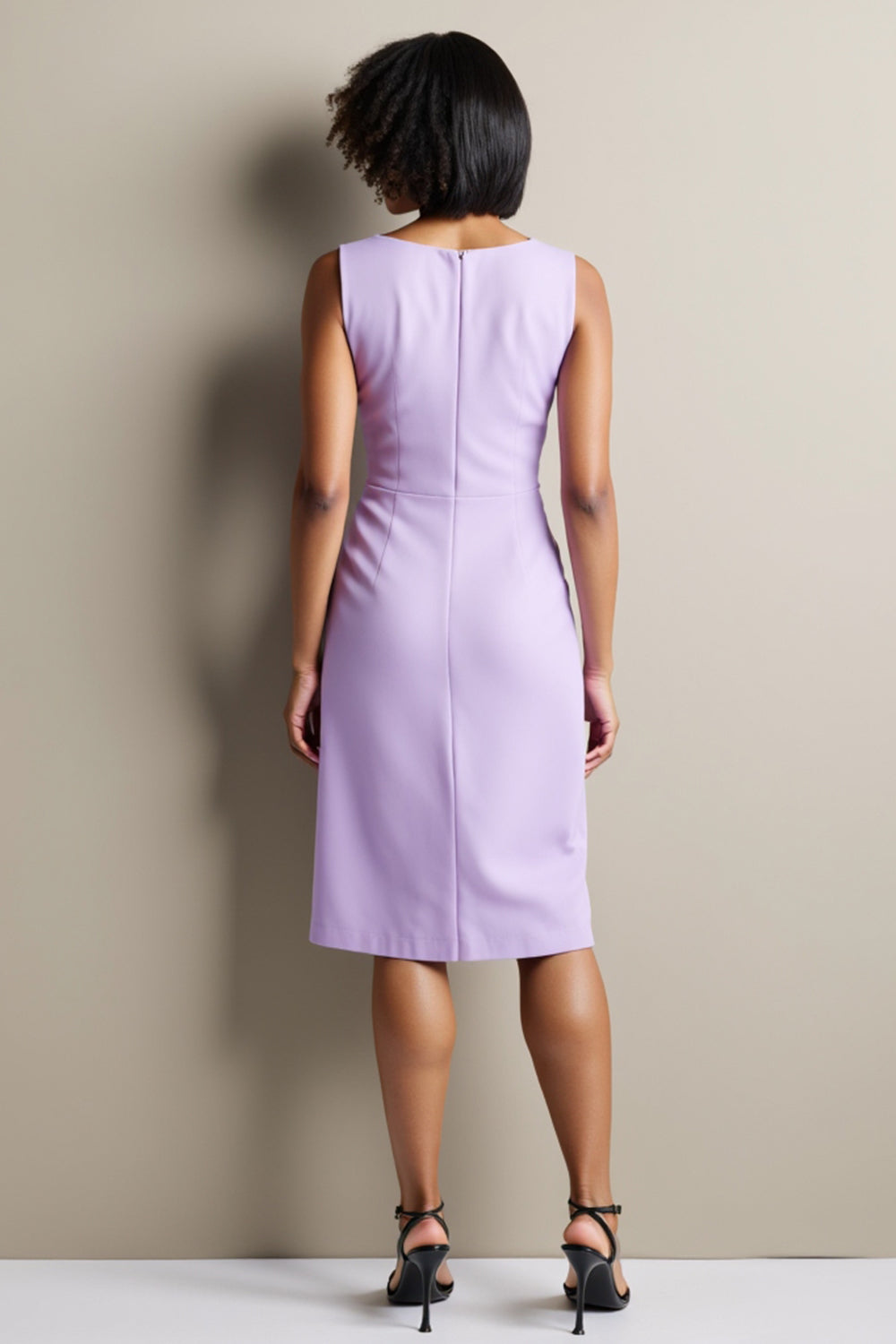 Purple Bodycon Ruched Bateau Neck Midi Work Dress with Slit