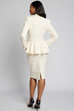 Ivory Peak Lapel 2 Piece Bodycon Satin Midi Business Suits with Ruffles