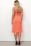 Orange Bodycon V-Neck Midi Ruched Work Dress with Ruffles