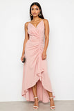 Blush Spaghetti Straps Sheath High-Low Ruched Work Dress