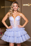 Lavender Corset A Line Strapless Short Tulle Homecoming Dress