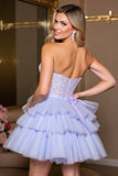 Lavender Corset A Line Strapless Short Tulle Homecoming Dress