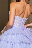 Lavender Corset A Line Strapless Short Tulle Homecoming Dress