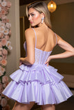 Corset Lavender A Line Satin Short Homecoming Dress with Appliques