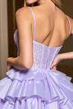 Corset Lavender A Line Satin Short Homecoming Dress with Appliques