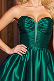 Dark Green Satin Strapless Short A Line Homecoming Dress