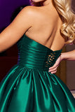 Dark Green Satin Strapless Short A Line Homecoming Dress