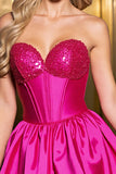 Sparkly Fuchsia Corset Satin Sweetheart Short Homecoming Dress