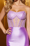 Lilac Sparkly Corset Bodycon Sweetheart Short Satin Homecoming Dress