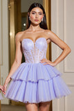 Lavender Tulle Corset Short A Line Homecoming Dress with Appliques