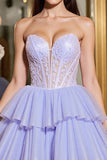 Lavender Tulle Corset Short A Line Homecoming Dress with Appliques