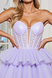 Lavender Corset Tulle A Line Sweetheart Short Homecoming Dress