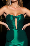 Dark Green Satin Strapless Bodycon Ruched Short Homecoming Dress