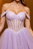 Sparkly Lilac Corset Off the Shoulder A Line Short Tulle Homecoming Dress