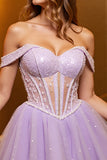 Sparkly Lilac Corset Off the Shoulder A Line Short Tulle Homecoming Dress